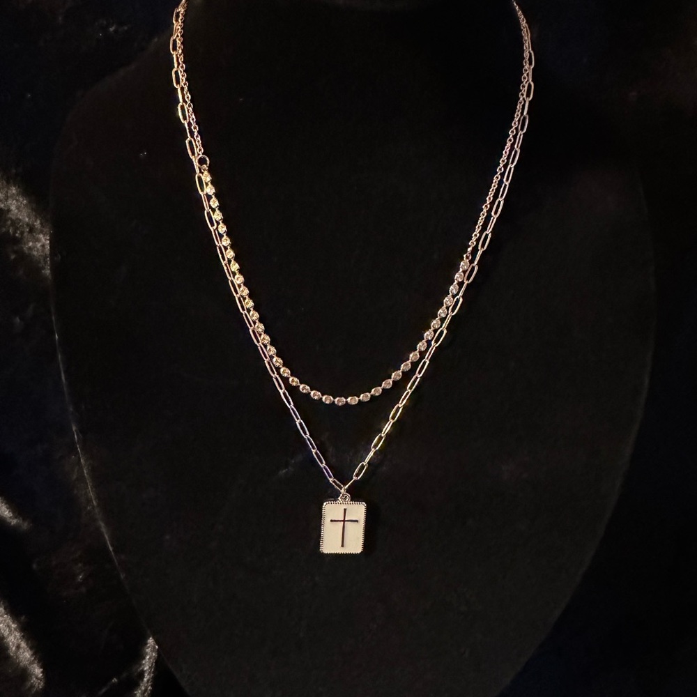 NWT Anne Marie Gold Double Layer Cross Necklace